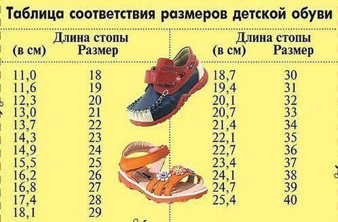 Размер ноги ребенка по возрасту - таблица