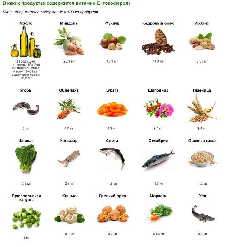 Витамин е - в каких продуктах содержится больше всего (таблица)?